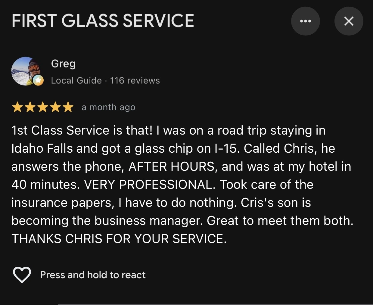 First Glass customer review
