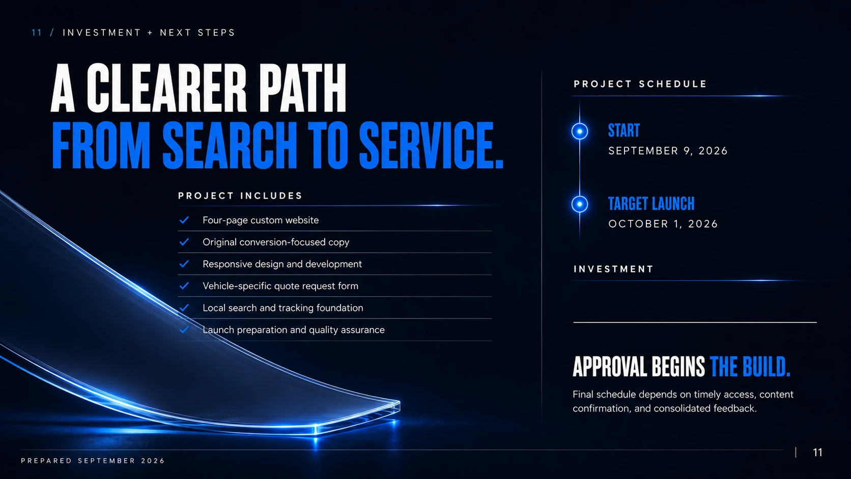 Investment and Next Steps proposal page